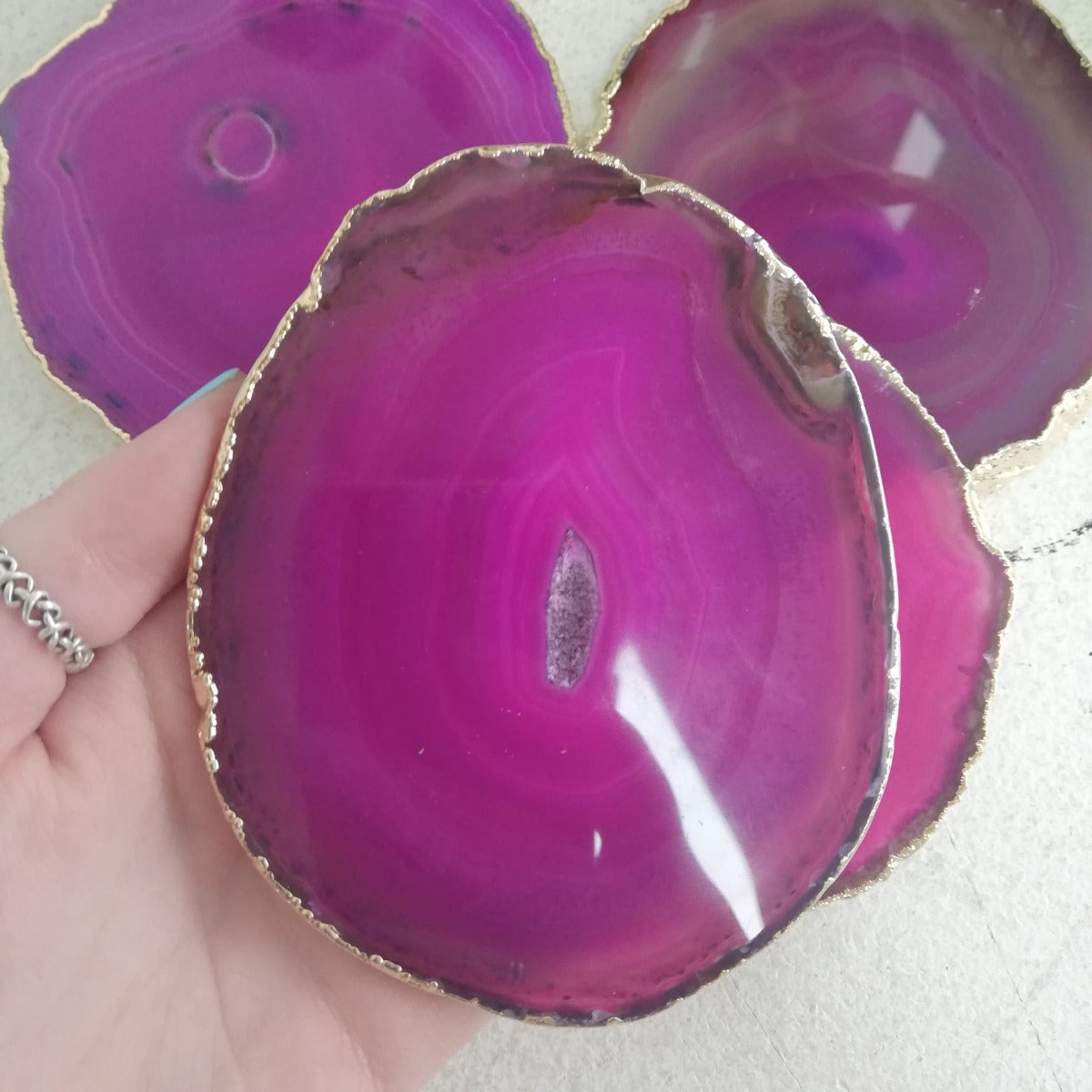 Agate Slice - Pink - Gold Plated Agate Slice - Pink - Gold Plated